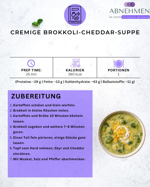 Cremige Brokkoli-Cheddar-Suppe – Original-Rezeptkarte 2