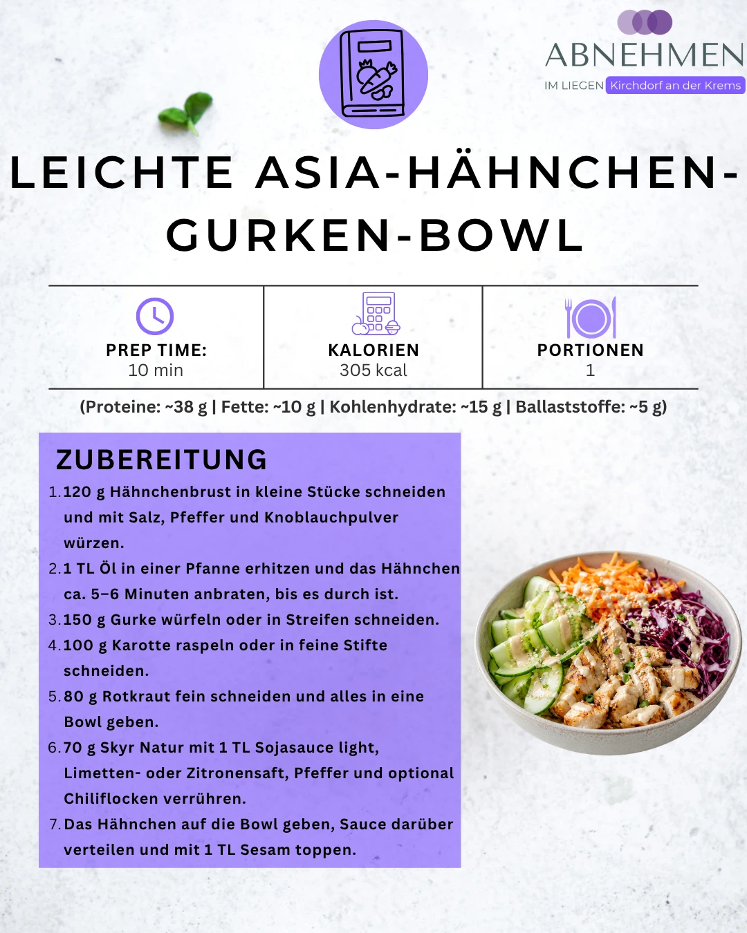 Leichte Asia-Hähnchen-Gurken-Bowl – Original-Rezeptkarte 2