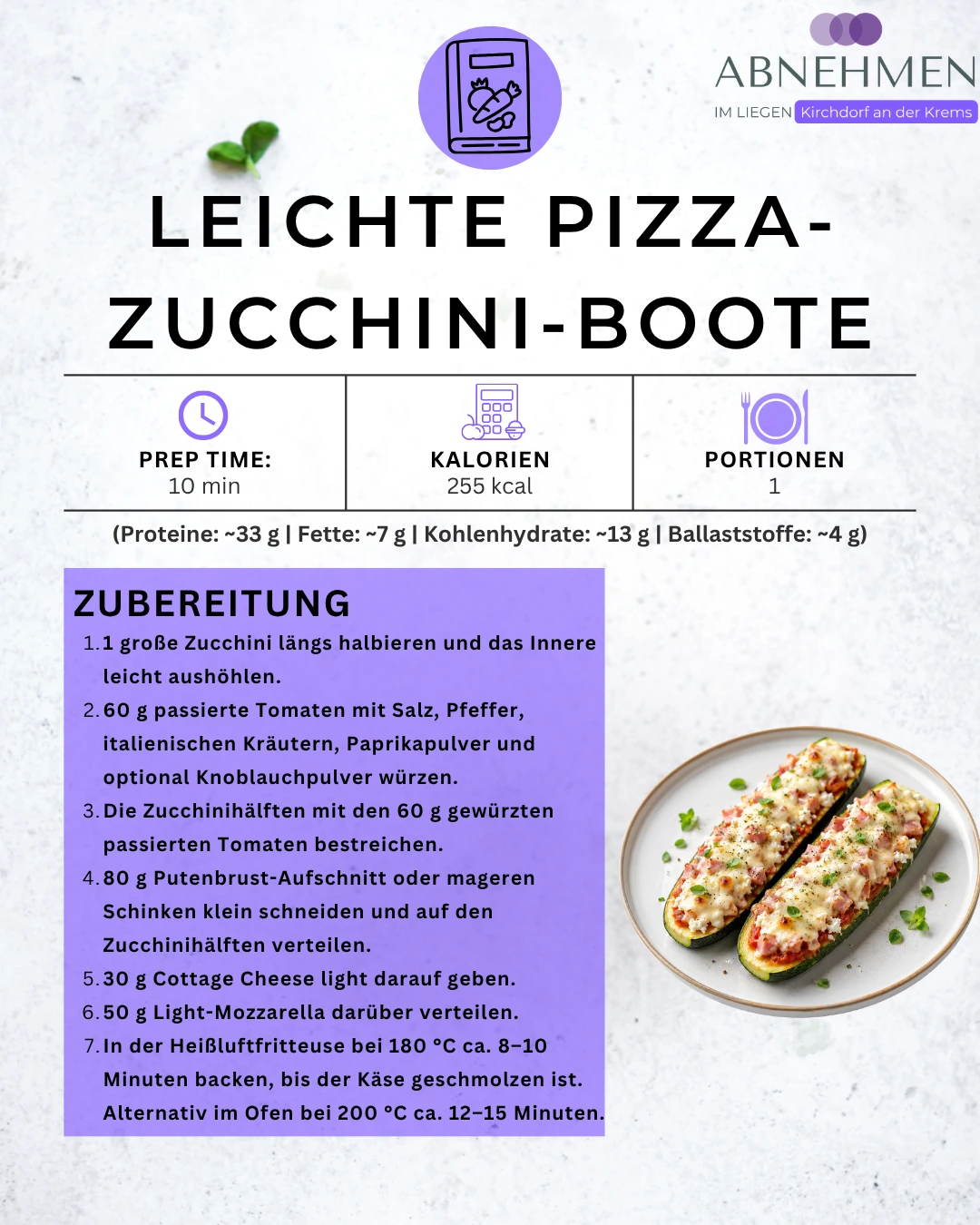 Leichte Pizza-Zucchini-Boote – Original-Rezeptkarte 2