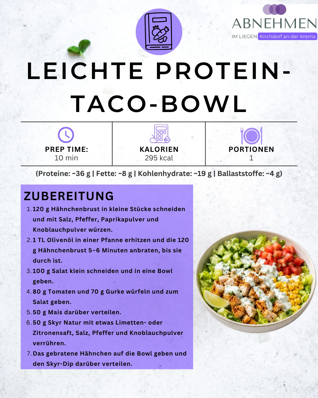 Leichte Protein-Taco-Bowl – Original-Rezeptkarte 2