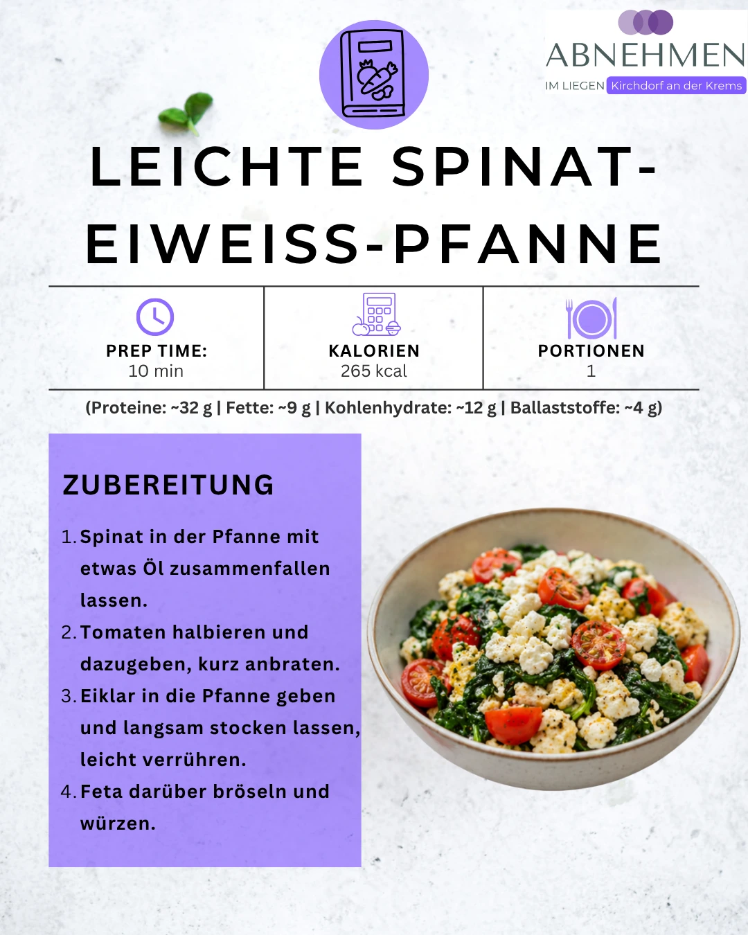 Leichte Spinat-Eiweiß-Pfanne – Original-Rezeptkarte 2