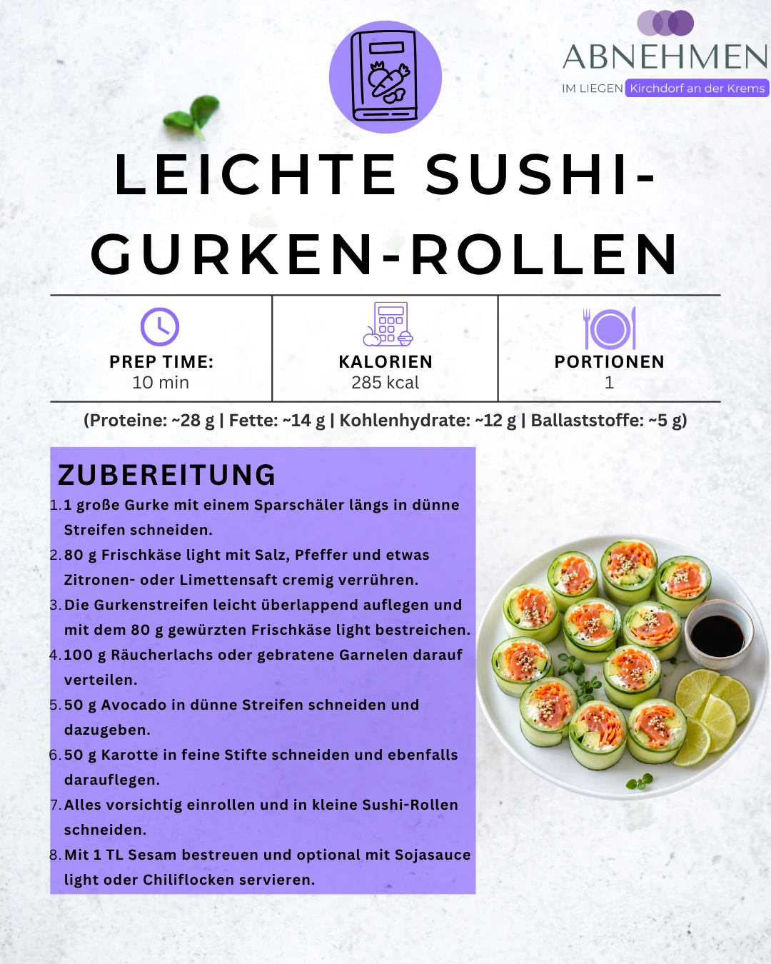 Leichte Sushi-Gurken-Rollen – Original-Rezeptkarte 2
