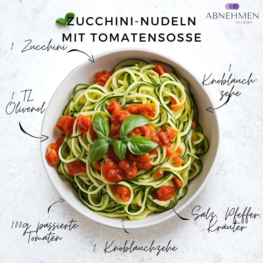Zucchini-Nudeln mit Tomatensoße – Original-Rezeptkarte 1